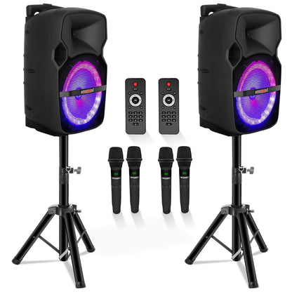 5Core 8 inch PA Portable Bluetooth Party Speaker Karaoke Boombox + 2 Wireless Mics