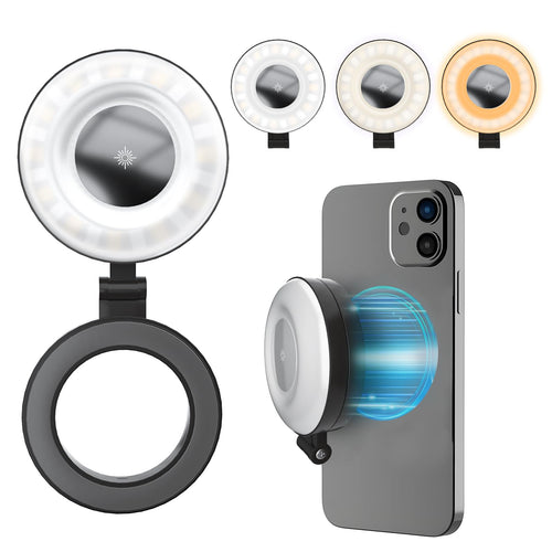 SENWOW Phone Ring Light Rechargeable Magnetic Selfie Light Adjusted 3 Light Modes 180° Flip Ring Light for Makeup Video TikTok Vlog Travel Photography Compatible with iPhone and Android